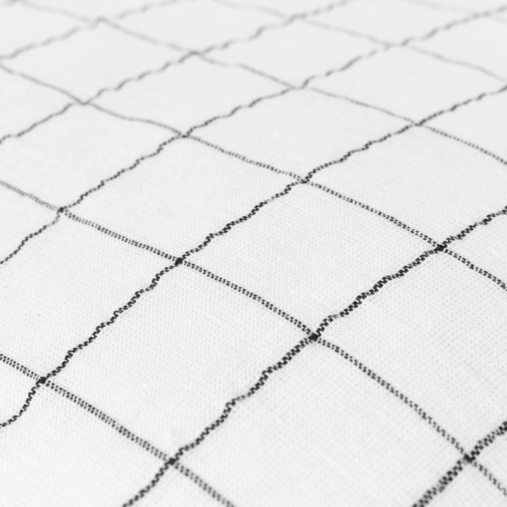 Chic Collective ecru 100% linen cushion with a yarn-dyed grid check pattern and twin-stitched flange edge.