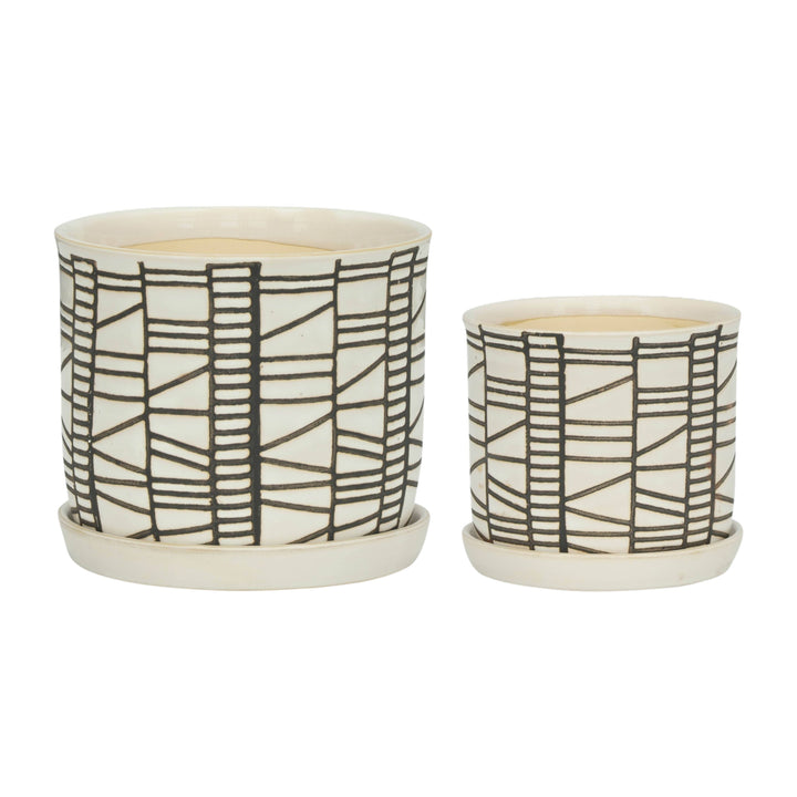 Beige 6/8 in. Round Geometric Planter with Saucer