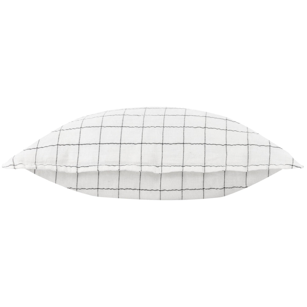 Chic Collective ecru 100% linen cushion with a subtle yarn-dyed grid check pattern and twin-stitched flange edge.