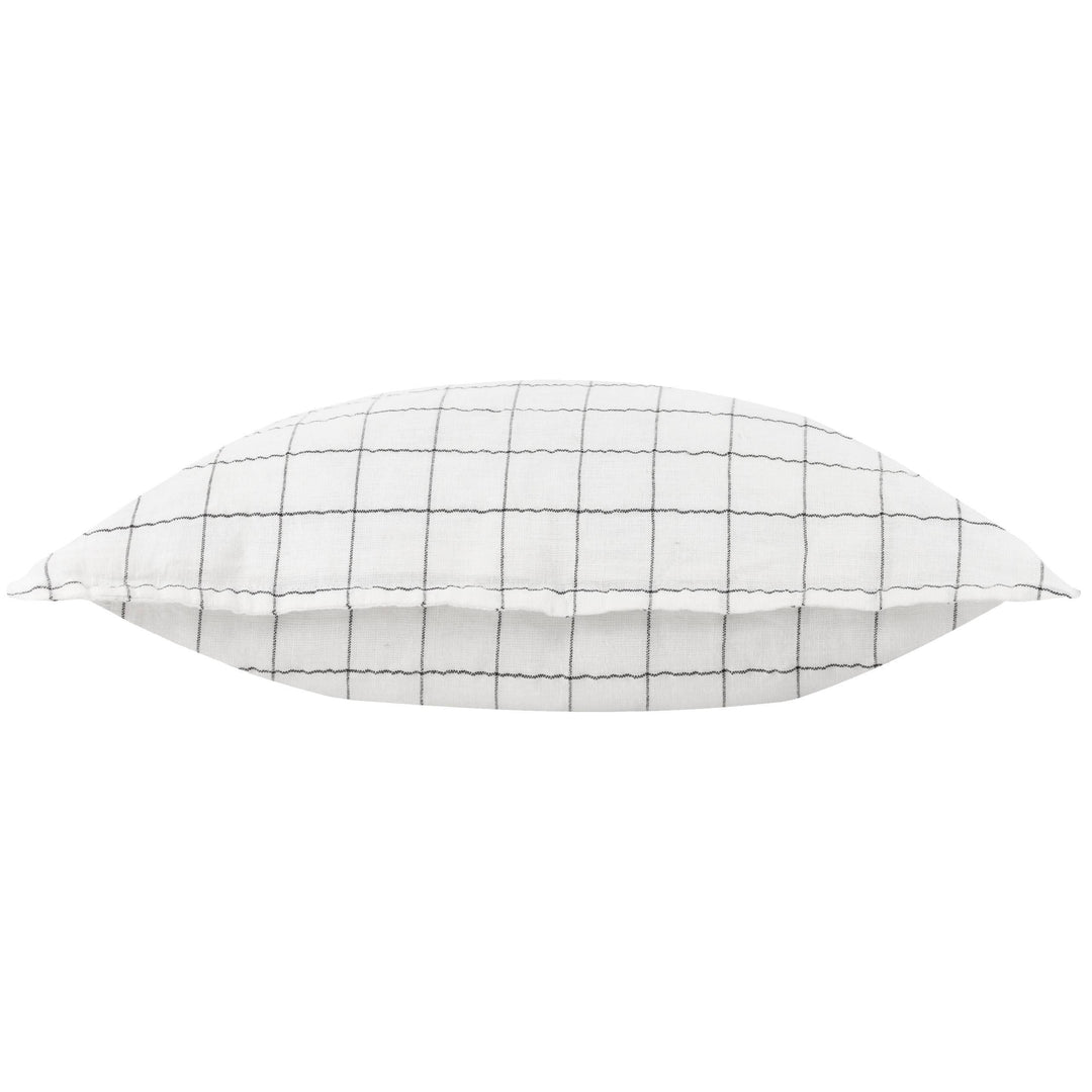 Chic Collective ecru 100% linen cushion with a subtle yarn-dyed grid check pattern and twin-stitched flange edge.