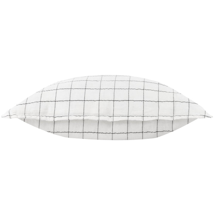 Chic Collective ecru 100% linen cushion with a subtle yarn-dyed grid check pattern and twin-stitched flange edge.