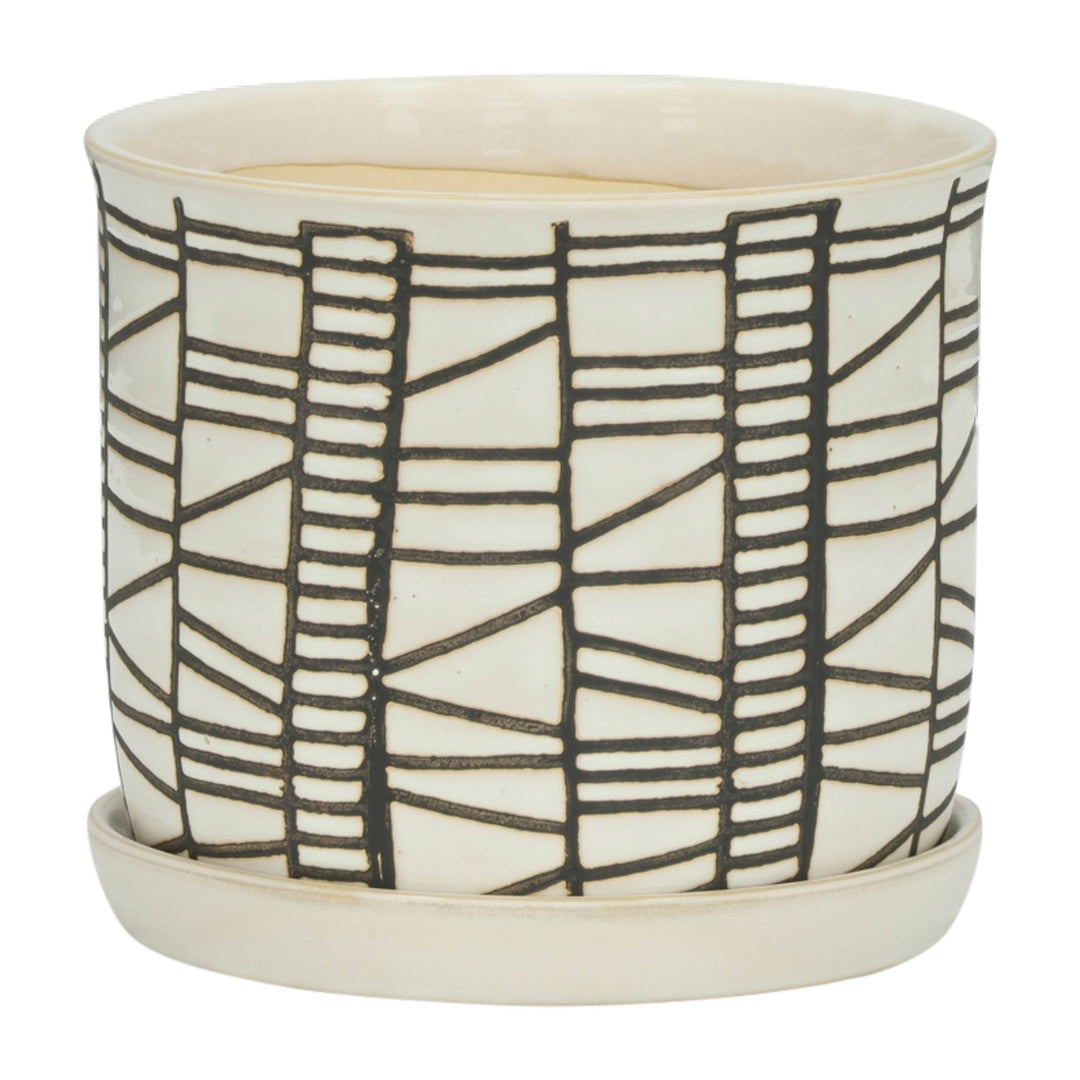 Beige 6/8 in. Round Geometric Planter with Saucer