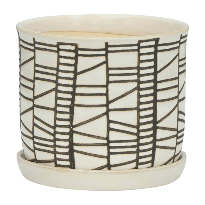 Beige 6/8 in. Round Geometric Planter with Saucer