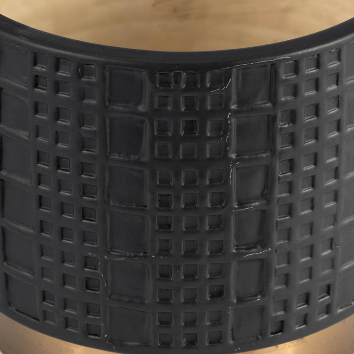 Black 5/7 in. Ceramic Round Mesh Metallic Planter (Set of 2)
