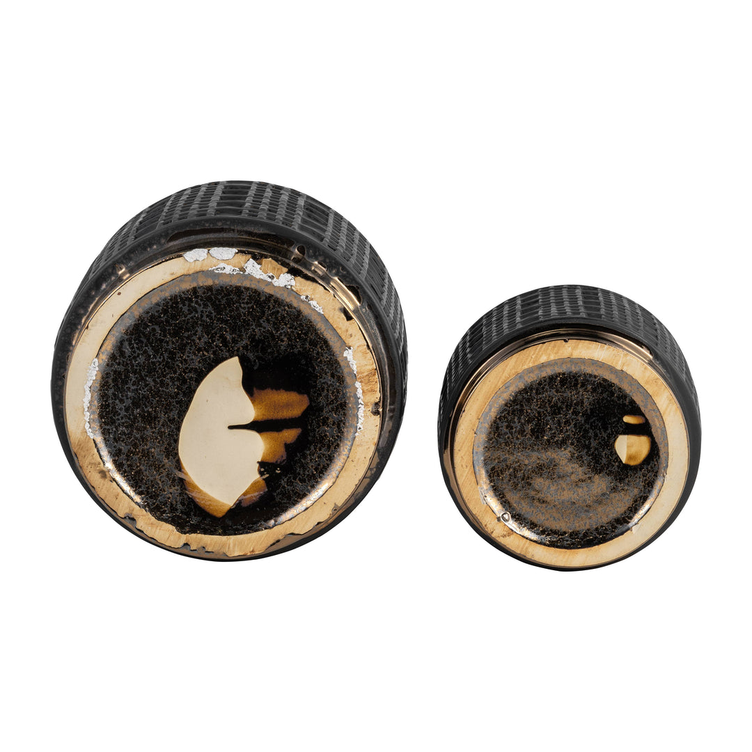 Black 5/7 in. Ceramic Round Mesh Metallic Planter (Set of 2)