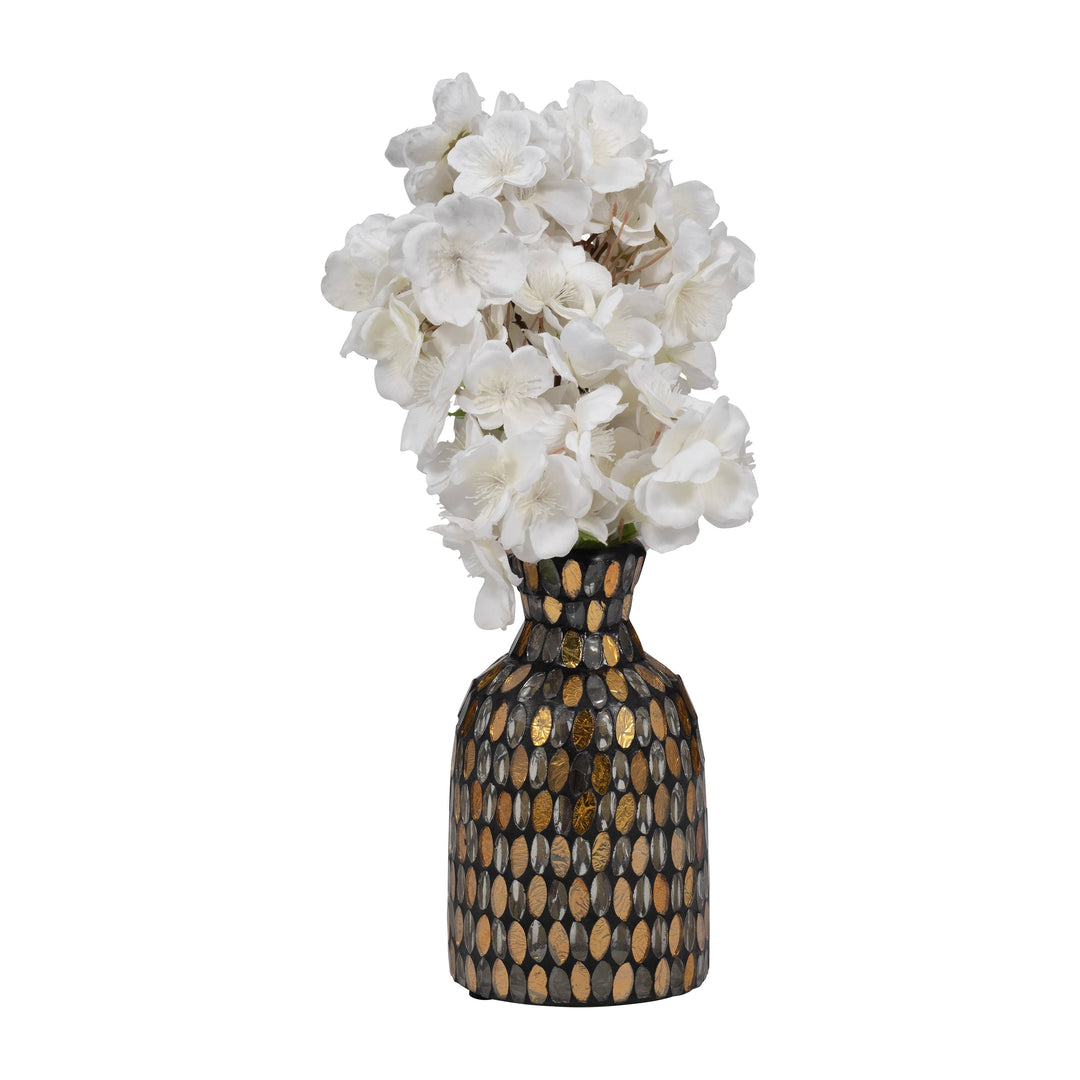 Bronze/Copper 7 in. Glass Round Mosaic Glam Vase