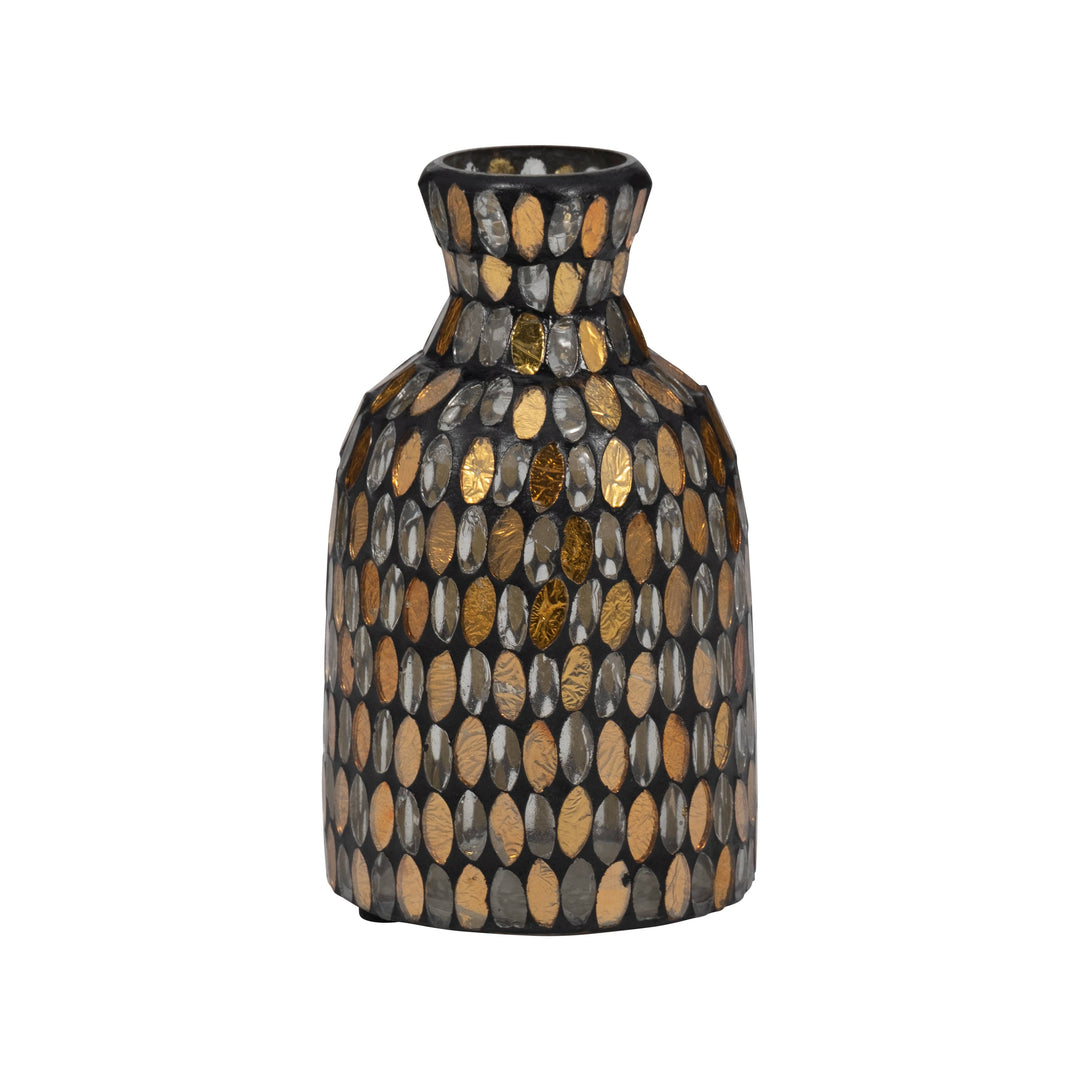 Bronze/Copper 7 in. Glass Round Mosaic Glam Vase