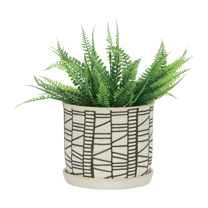 Beige 6/8 in. Round Geometric Planter with Saucer