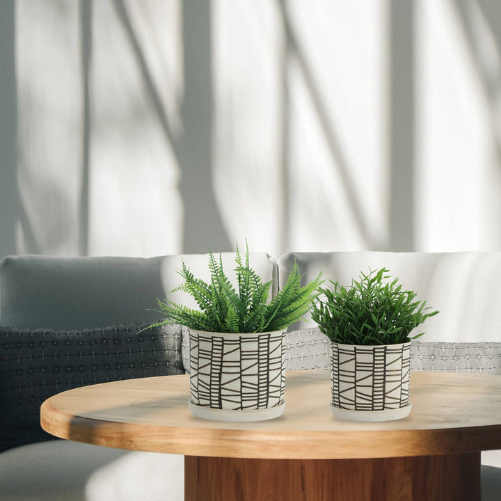 Beige 6/8 in. Round Geometric Planter with Saucer