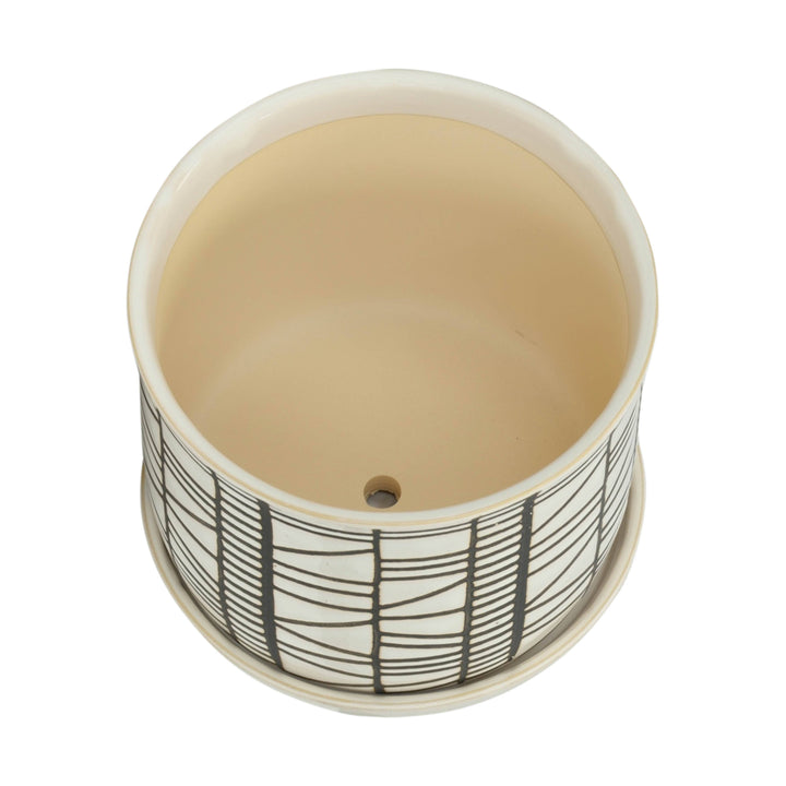 Beige 6/8 in. Round Geometric Planter with Saucer