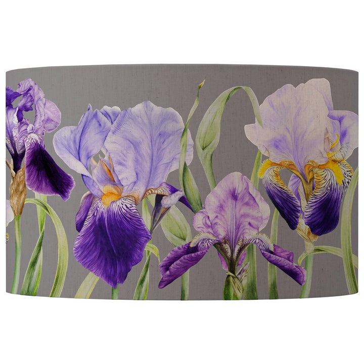 Chic Collective Elva Eva lampshade in damson purple with an Iris watercolour design on natural fabric. Features hand-rolled edges for a smooth light distribution.