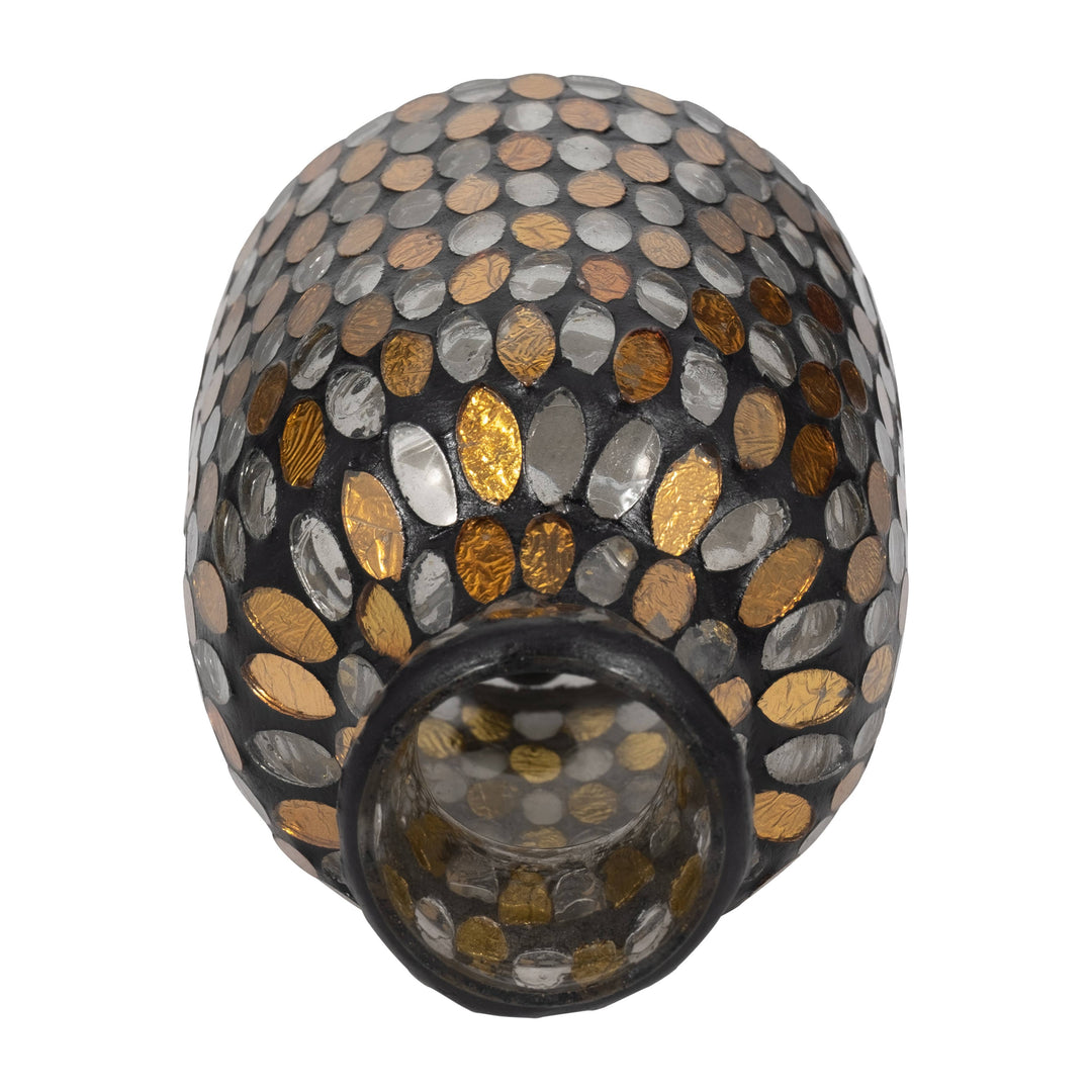 Bronze/Copper 7 in. Glass Round Mosaic Glam Vase