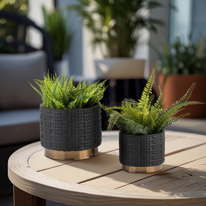 Black 5/7 in. Ceramic Round Mesh Metallic Planter (Set of 2)