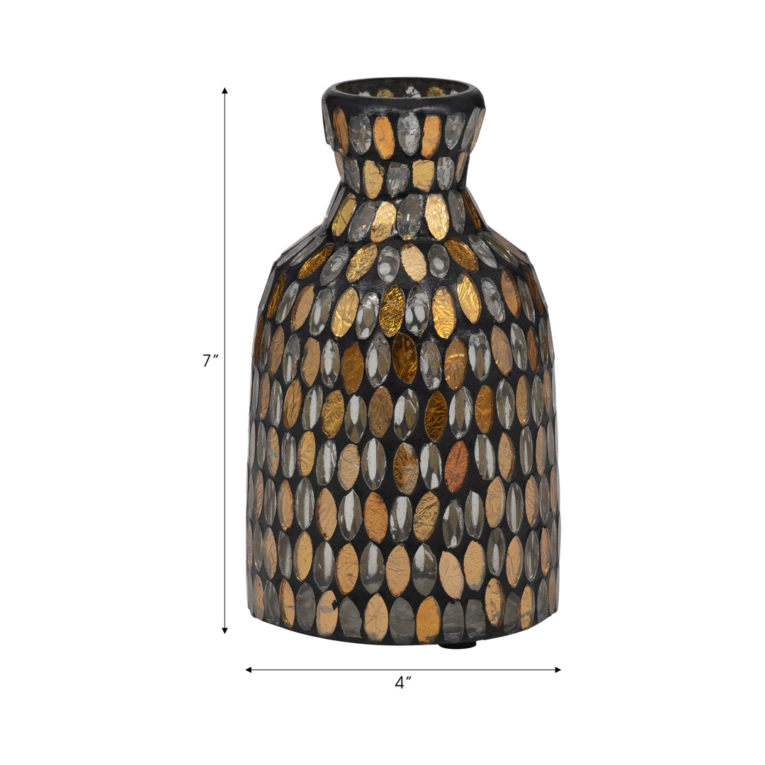 Bronze/Copper 7 in. Glass Round Mosaic Glam Vase