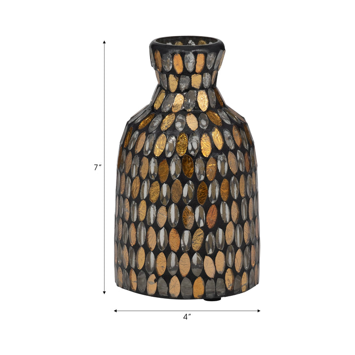 Bronze/Copper 7 in. Glass Round Mosaic Glam Vase