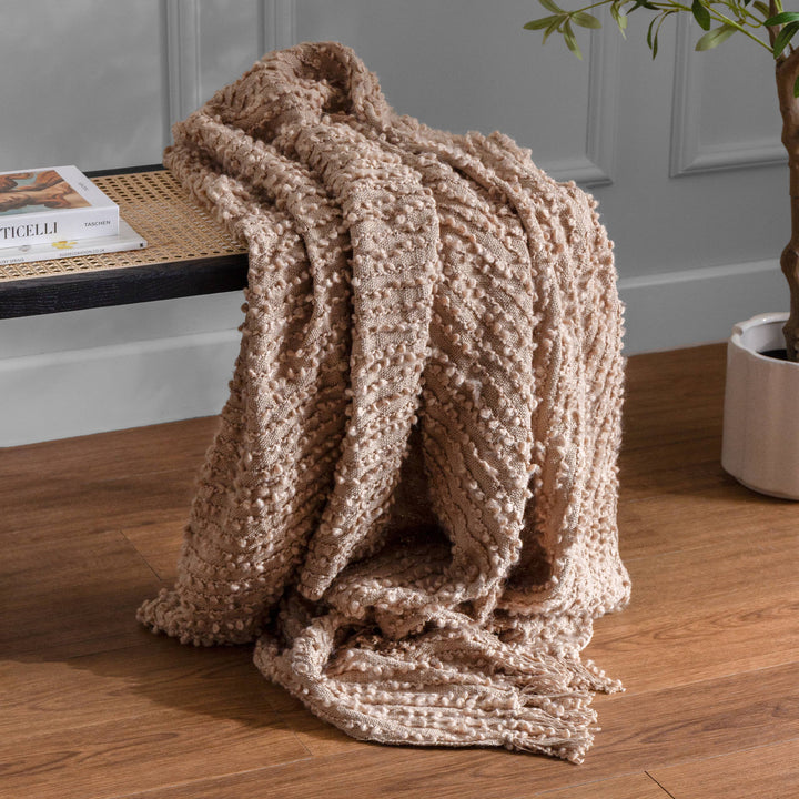Arvo Woven Tasselled Throw Plaster